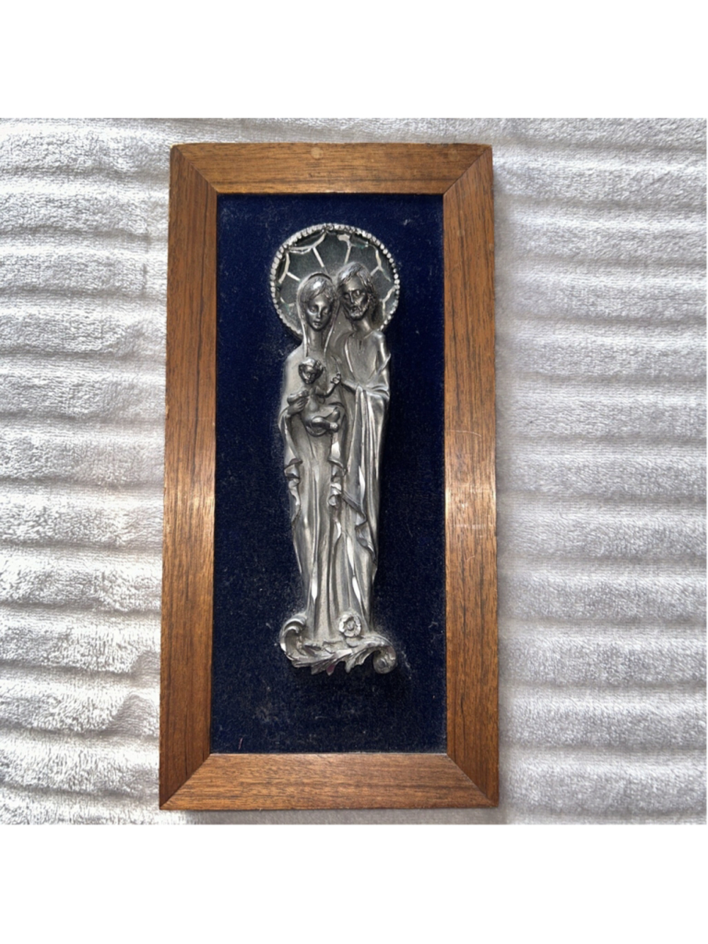 PELTRO CESELLATO A MANO HAND CHISELED PEWTER HOLY FAMILY PLAQUE ITALY WALL ART